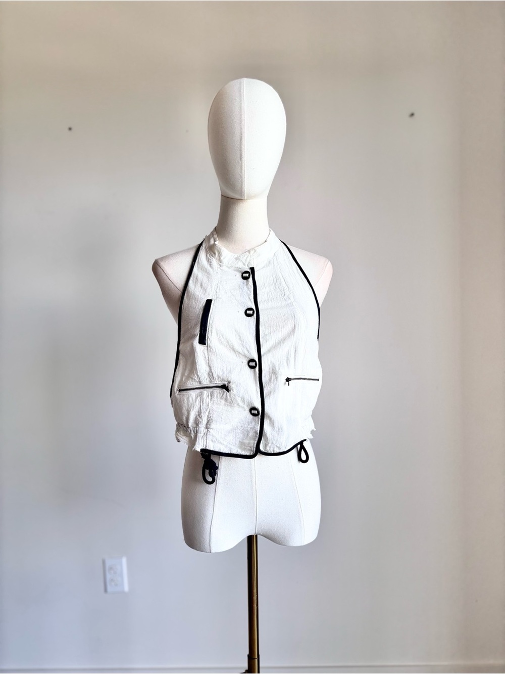 Free People White Sleeveless Zip-Trim Halter Vest